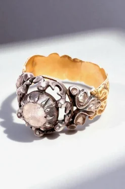 Outlet Pamono Georgian Rose-Cut Diamond Solitaire Ring in 18-Karat Gold and Silver, 1790