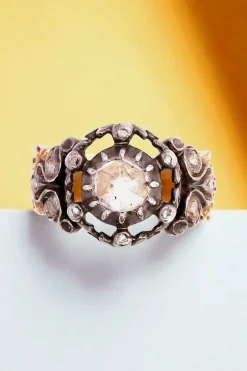Outlet Pamono Georgian Rose-Cut Diamond Solitaire Ring in 18-Karat Gold and Silver, 1790
