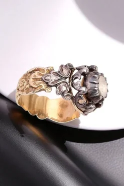 Outlet Pamono Georgian Rose-Cut Diamond Solitaire Ring in 18-Karat Gold and Silver, 1790