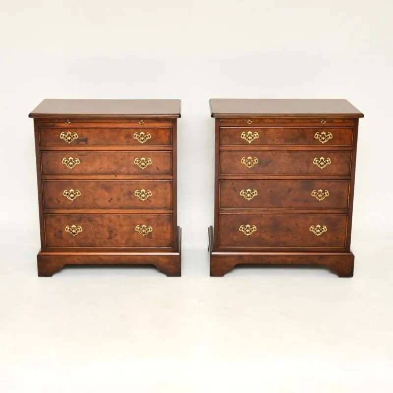 Pamono Georgian Style Burr Walnut Side Chests, 1950, Set of 2> Dressers, Commodes & Chests