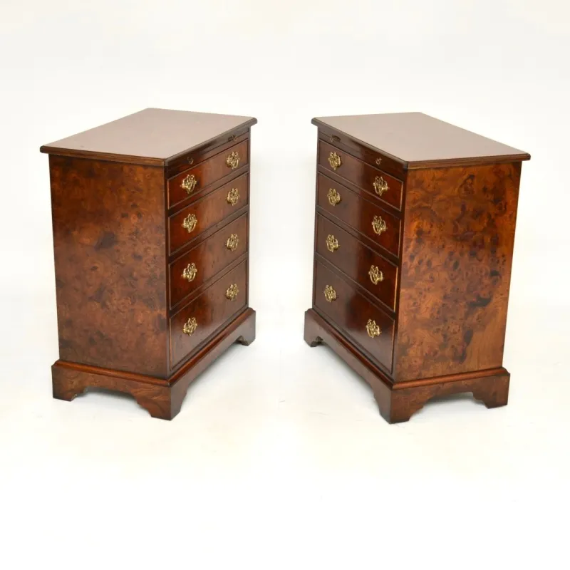 Pamono Georgian Style Burr Walnut Side Chests, 1950, Set of 2> Dressers, Commodes & Chests