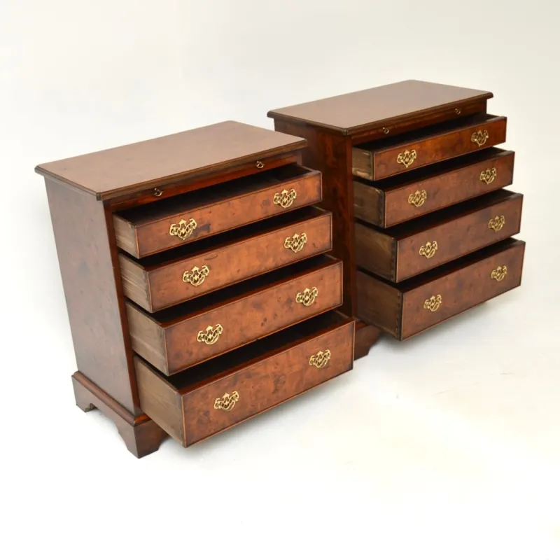 Pamono Georgian Style Burr Walnut Side Chests, 1950, Set of 2> Dressers, Commodes & Chests
