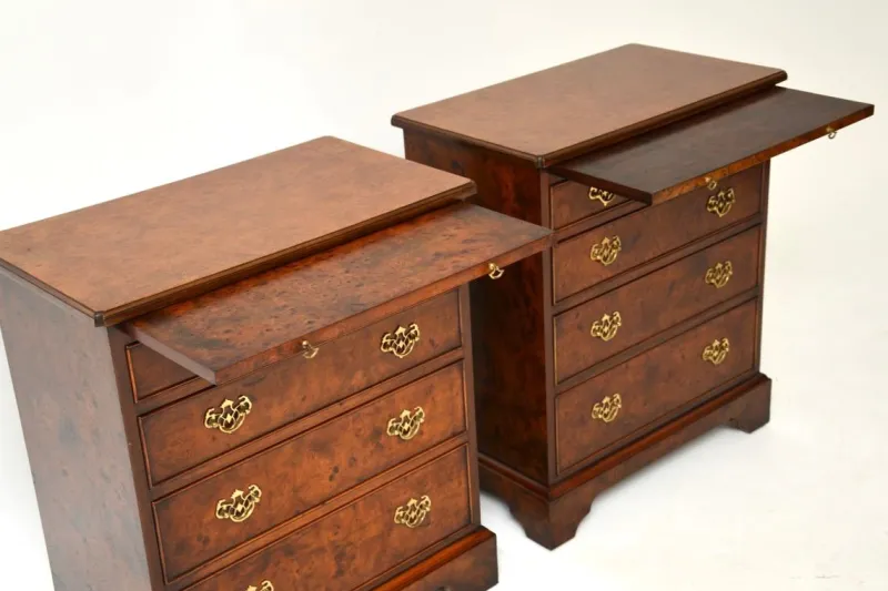 Pamono Georgian Style Burr Walnut Side Chests, 1950, Set of 2> Dressers, Commodes & Chests