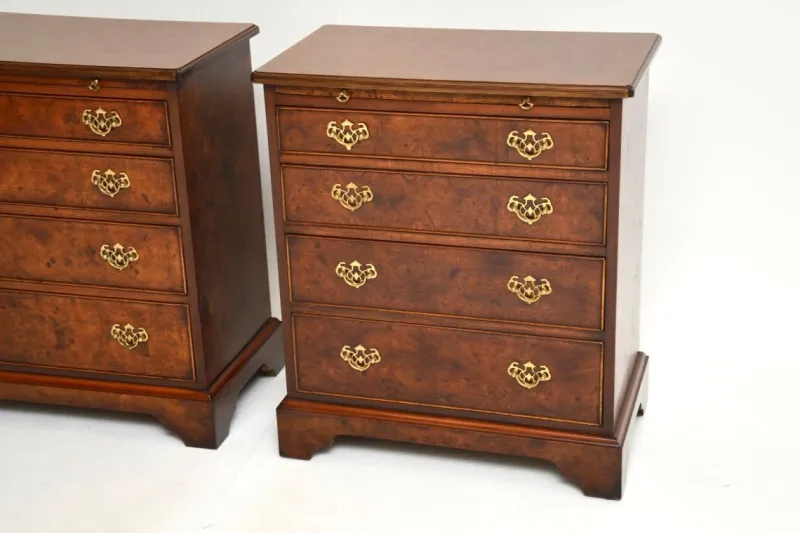 Pamono Georgian Style Burr Walnut Side Chests, 1950, Set of 2> Dressers, Commodes & Chests