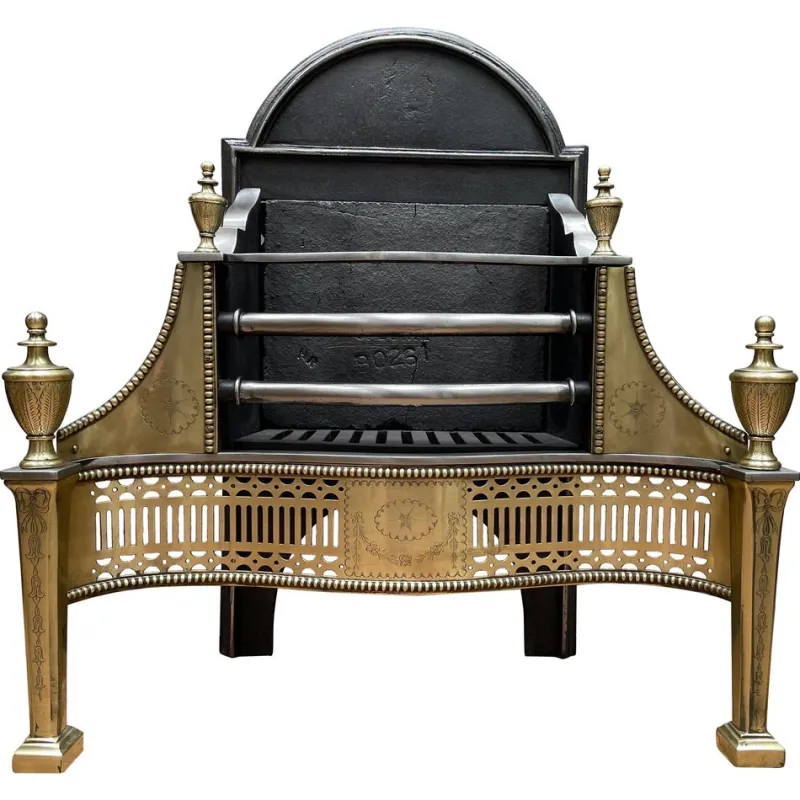 Hot Pamono Georgian Style English Brass and Steel Fire Grate