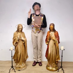 Pamono Gerard Linssen, Large Jesus Christ Sacred Heart Statues, 1890s-1910s, Plaster, Set of 2> Classical|Sculpture