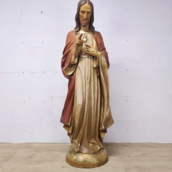 Pamono Gerard Linssen, Large Jesus Christ Sacred Heart Statues, 1890s-1910s, Plaster, Set of 2><noscript><img width=