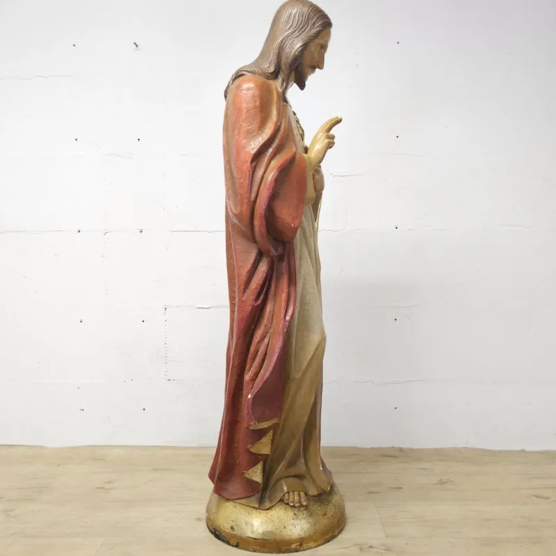 Pamono Gerard Linssen, Large Jesus Christ Sacred Heart Statues, 1890s-1910s, Plaster, Set of 2> Classical|Sculpture