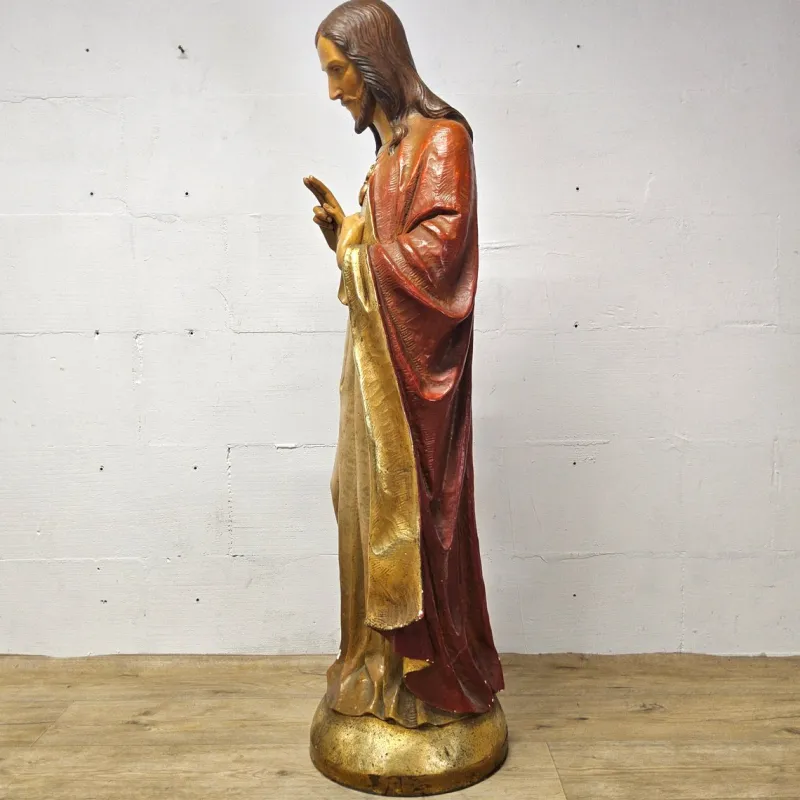 Pamono Gerard Linssen, Large Jesus Christ Sacred Heart Statues, 1890s-1910s, Plaster, Set of 2> Classical|Sculpture