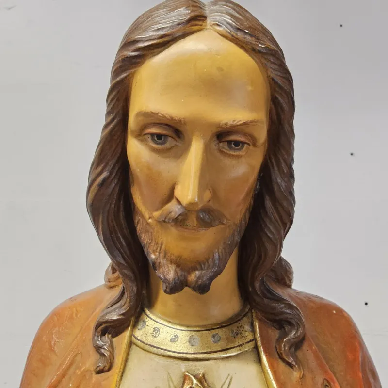Pamono Gerard Linssen, Large Jesus Christ Sacred Heart Statues, 1890s-1910s, Plaster, Set of 2> Classical|Sculpture