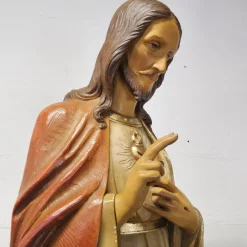 Pamono Gerard Linssen, Large Jesus Christ Sacred Heart Statues, 1890s-1910s, Plaster, Set of 2><noscript><img width=