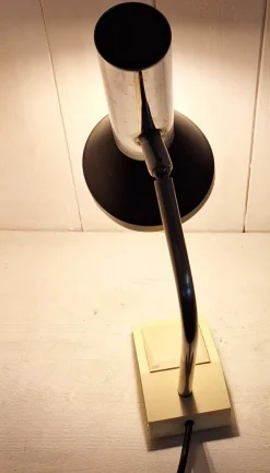 Pamono German Adjustable Desk Lamp with Cream-Colored Plastic Base, Chrome-Plated Metal Frame and Black Reflector Shade from Hoffmeister Leuchten, 1970s><noscript><img width=