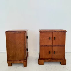 Pamono German Art Deco Night Cabinets in Walnut and Oak with Storage, 1920s, Set of 2><noscript><img width=
