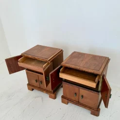 Pamono German Art Deco Night Cabinets in Walnut and Oak with Storage, 1920s, Set of 2><noscript><img width=