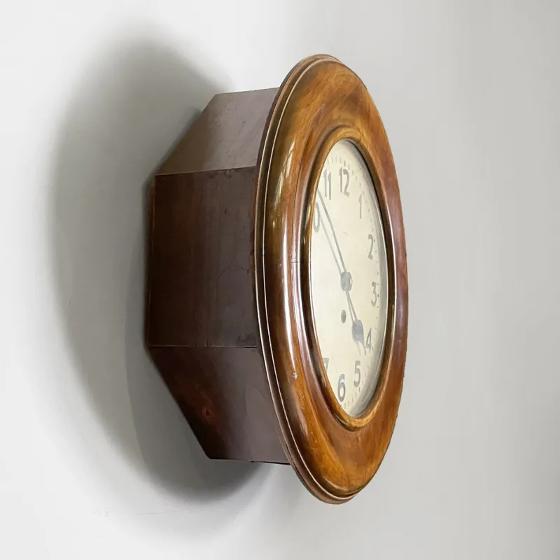 Pamono German Art Deco Wooden Round Wall Clock from Kienzle International, 1920s