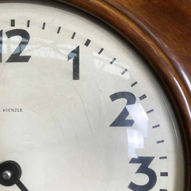 Pamono German Art Deco Wooden Round Wall Clock from Kienzle International, 1920s