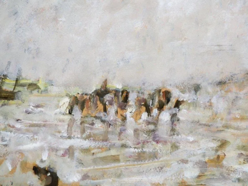 Pamono German Artist, Impressionist Landscape with Figures, Painting, Framed> Impressionist