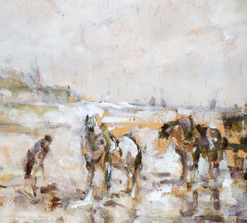Pamono German Artist, Impressionist Landscape with Figures, Painting, Framed> Impressionist