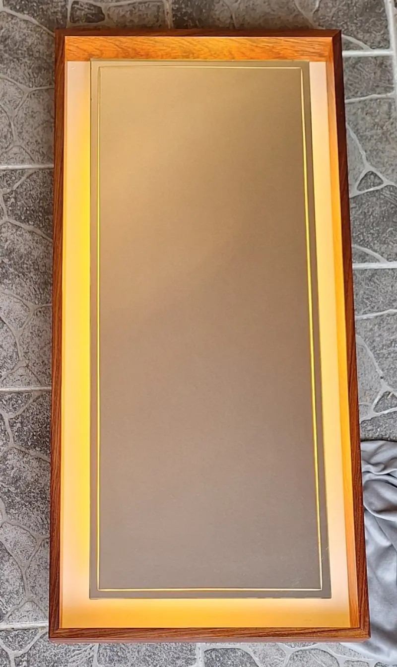 Pamono German Backlit Wall Mirror with Teak Frame from Hillebrand Leuchten, 1970s> Mirrors