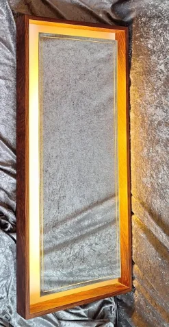 Pamono German Backlit Wall Mirror with Teak Frame from Hillebrand Leuchten, 1970s><noscript><img width=