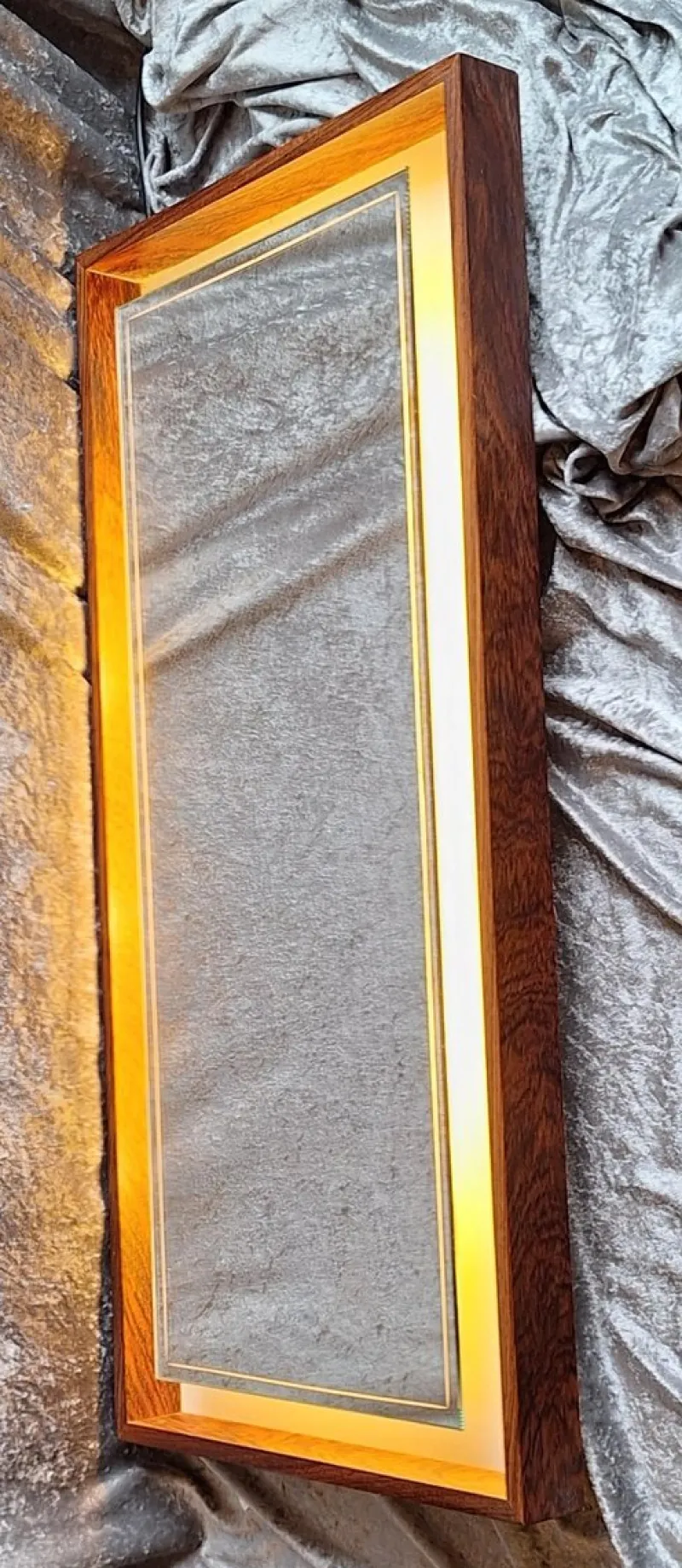 Pamono German Backlit Wall Mirror with Teak Frame from Hillebrand Leuchten, 1970s> Mirrors