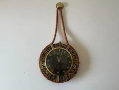 New Pamono German Brass Zodiac Signs Wind Up Wall Clock with Rope Hanger by Atlanta, 1960s