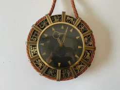 New Pamono German Brass Zodiac Signs Wind Up Wall Clock with Rope Hanger by Atlanta, 1960s