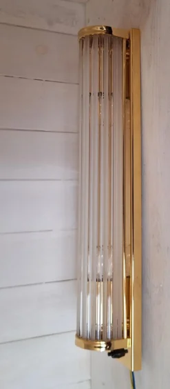 Best Pamono German Flat Wall Lamp with Gold-Plated Metal and Glass Rods Shade, 1980s