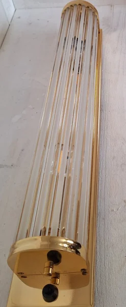 Best Pamono German Flat Wall Lamp with Gold-Plated Metal and Glass Rods Shade, 1980s