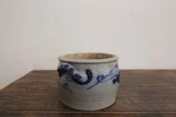 Pamono German Folk Art Grey and Cobalt Blue Stoneware Jar, 1890s><noscript><img width=