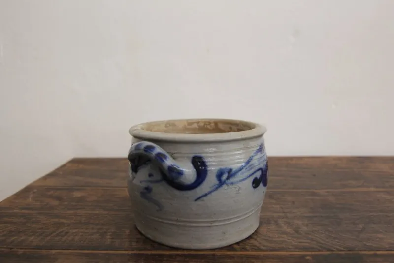 Pamono German Folk Art Grey and Cobalt Blue Stoneware Jar, 1890s> Bottles, Carafes & Jugs