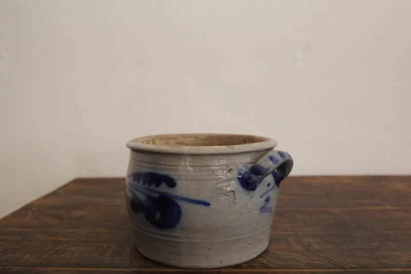 Pamono German Folk Art Grey and Cobalt Blue Stoneware Jar, 1890s> Bottles, Carafes & Jugs