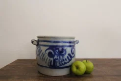 Pamono German Folk Art Grey and Cobalt Blue Stoneware Jar, 1890s><noscript><img width=
