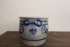 Pamono German Folk Art Grey and Cobalt Blue Stoneware Jar, 1890s><noscript><img width=