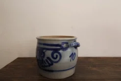 Pamono German Folk Art Grey and Cobalt Blue Stoneware Jar, 1890s><noscript><img width=