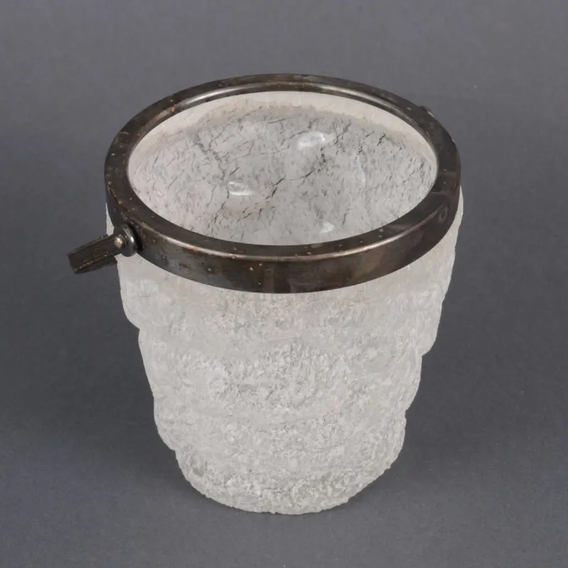 Sale Pamono German Frosted Glass and Silver Plated Ice Bucket from WMF, 1930s