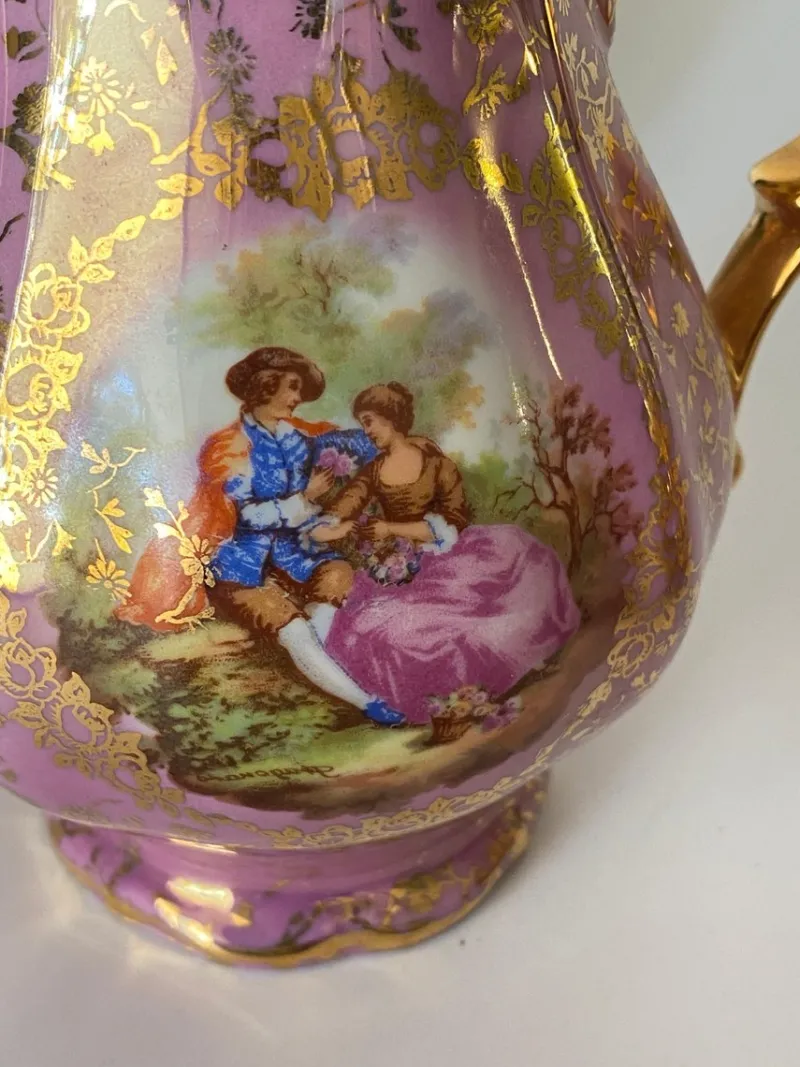 Discount Pamono German Pink and Color Porcelain Coffee Tea Service, Germany, 1950s