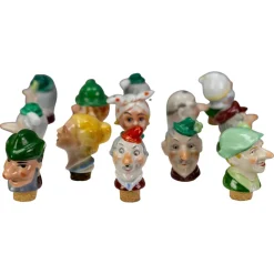 Pamono German Porcelain and Cork Bottle Stoppers, 1930s, Set of 13> Bottles, Carafes & Jugs