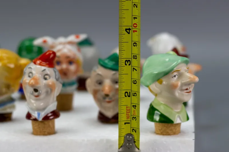 Pamono German Porcelain and Cork Bottle Stoppers, 1930s, Set of 13> Bottles, Carafes & Jugs