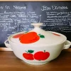 Pamono German Red Apple Print Porcelain Soup from Colditz GDR, 1990s> Serving Dishes