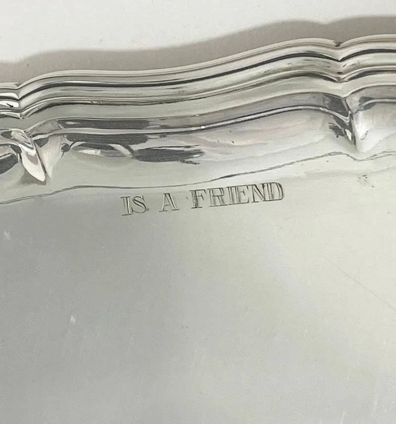 Pamono German Silver Salver with Text> Trays