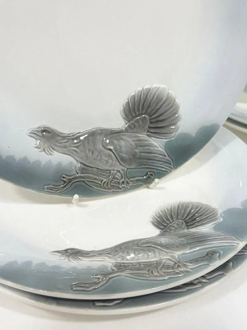 Pamono German Wächtersbach Hunting Plates and Tureen attributed to Carl Bull, 1910s, Set of 13> Serving Dishes