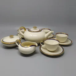 New Pamono German White, Blue and Gold Porcelain Tea Set/Coffee Set, 1950s, Set of 11