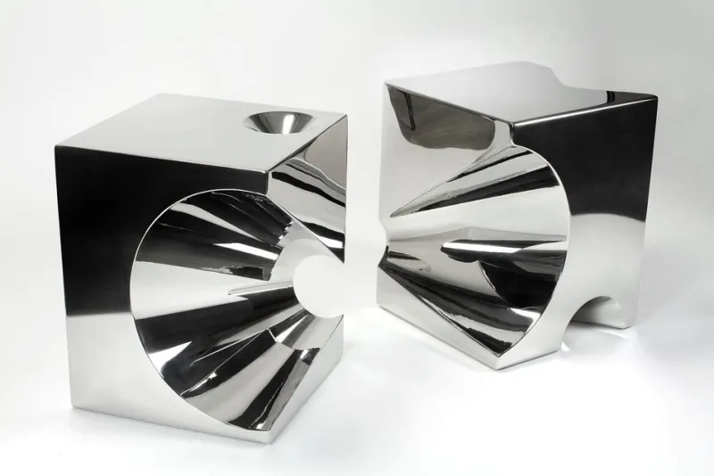 New Pamono Get Lost! C4 and C5 Side Tables in Stainless Steel by Barberini & Gunnell, Set of 2