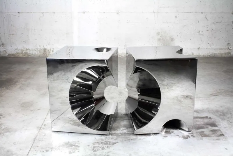 New Pamono Get Lost! C4 and C5 Side Tables in Stainless Steel by Barberini & Gunnell, Set of 2