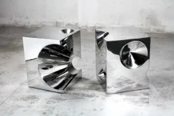 New Pamono Get Lost! C4 and C5 Side Tables in Stainless Steel by Barberini & Gunnell, Set of 2
