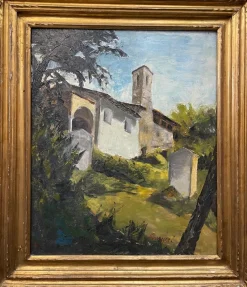 Pamono Giancarlo Amurri, View of a Small Church, 20th Century, Oil Painting on Canvas> Painting