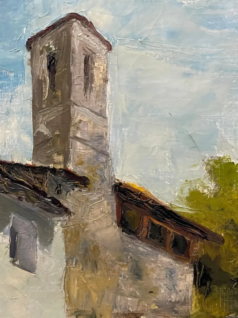 Pamono Giancarlo Amurri, View of a Small Church, 20th Century, Oil Painting on Canvas> Painting