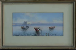 Outlet Pamono Gianni Girolamo, Neapolitan Landscape, 1800s, Tempera, Framed