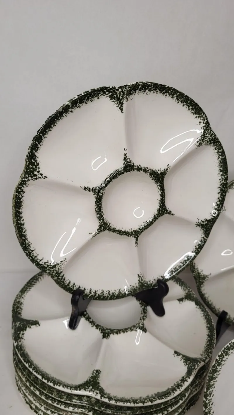 Pamono Gien Earthenware Oyster Service, 1960s, Set of 14> Dinner Plates & Bowls